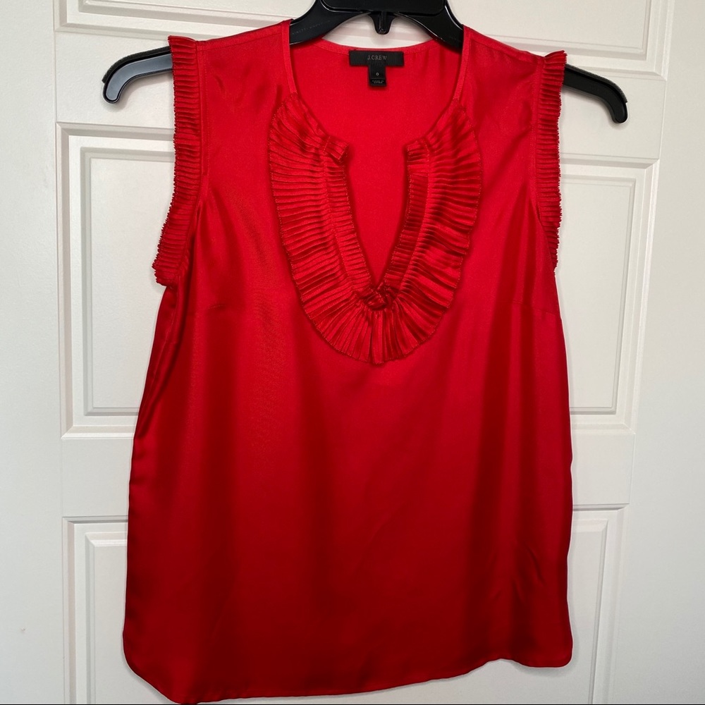 JCREW RED 100% SILK SLEEVELESS BLOUSE Sz 0